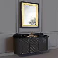 Modern Luxury Washbasin Design With Golden Basin And Black Marble Countertop And Cabinet