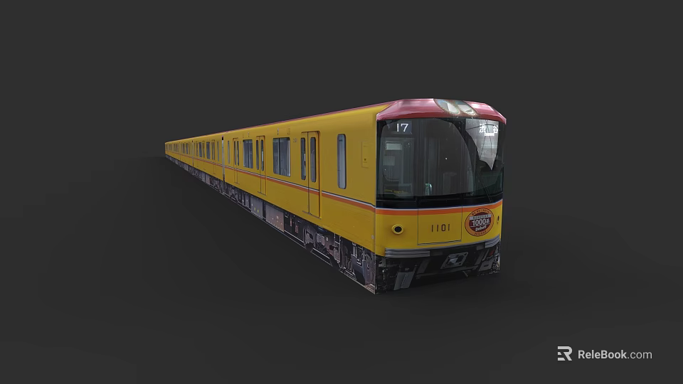 Modern Yellow Subway Train With Exterior Windows And Front Design Details 3d model 