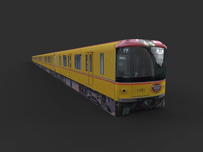 Modern Yellow Subway Train With Exterior Windows And Front Design Details 3d model