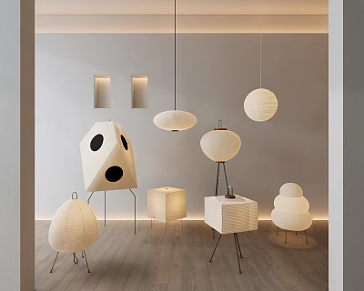 Modern Minimalist Lighting Combinations With Geometric Spherical Pendant Table And Floor Lamps 3d model