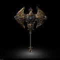 Ornate War Hammer With Golden White Intricate Design Heart Shaped Emblem And Cross Base