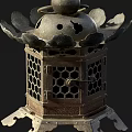 Traditional Metal Lantern With Lotus Shaped Top And Hexagonal Honeycomb Lattice Design
