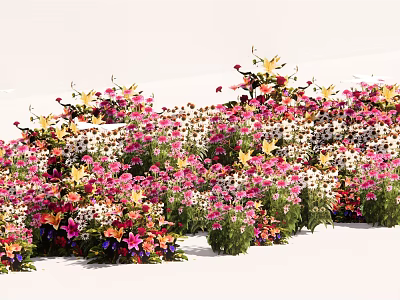 Colorful Flowering Shrubs With Pink White Yellow Blooms In Garden Landscape 3d model