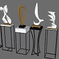 Modern Abstract Sculptures with Unique Shapes on Metal Geometric Stands