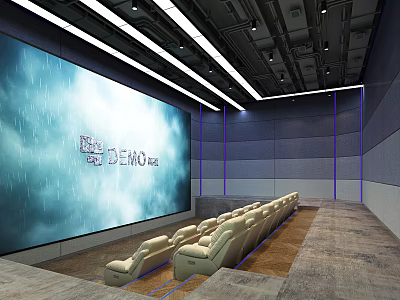 Modern Cinema Interior With Large Screen Raindrop Effect Comfortable Seats And Ambient Lighting 3d model