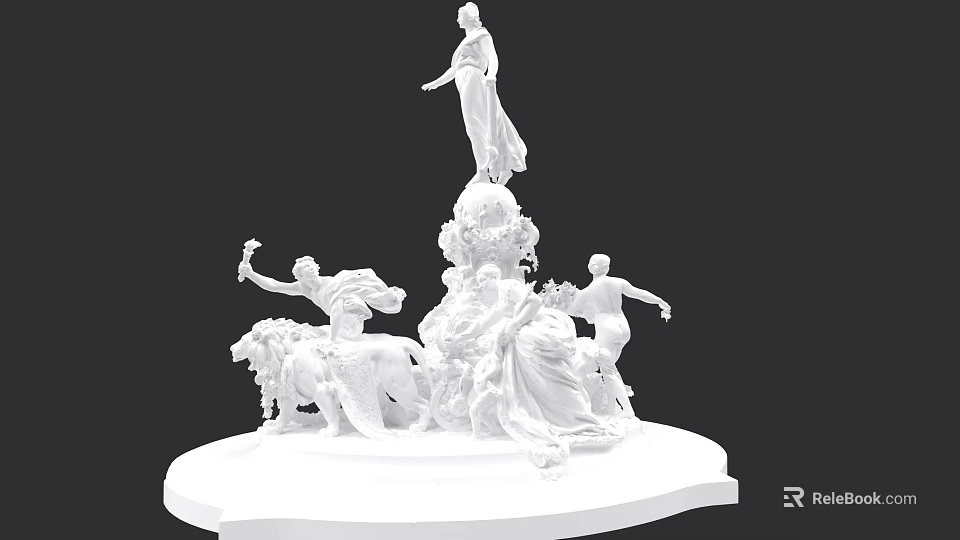 Urban Architectural Landscape With White Sculpture Featuring Female Figure Lions And Base 3d model 