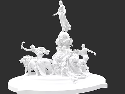 Urban Architectural Landscape With White Sculpture Featuring Female Figure Lions And Base 3d model