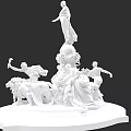 Urban Architectural Landscape With White Sculpture Featuring Female Figure Lions And Base