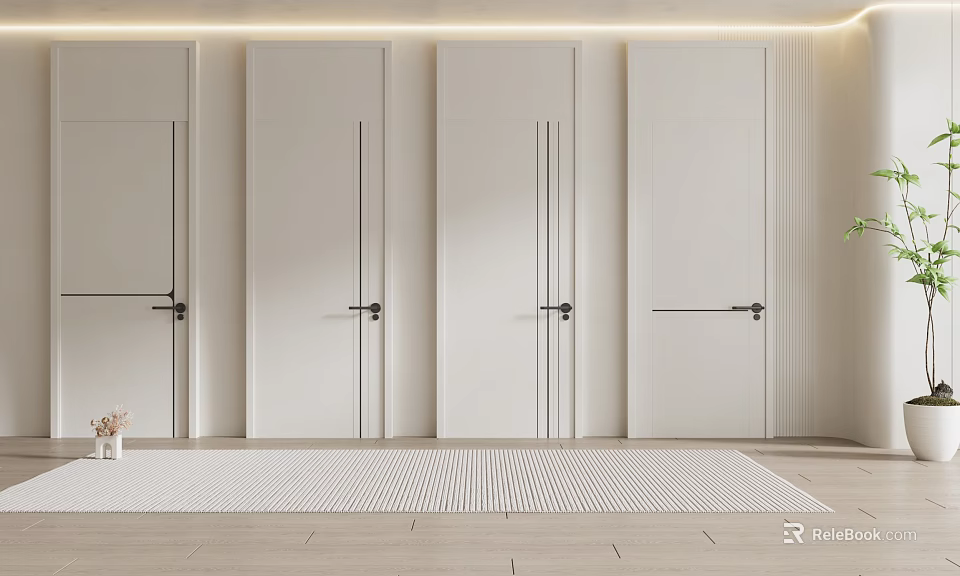 Modern Minimalist White Hinged Doors Interior Design With Sleek Surface And Simple Handles 3d model 
