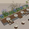 Stylish Booth Sofa with Colorful Plants Small Round Tables and White Chairs