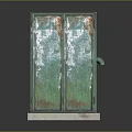 Vintage Computer Cabinet With Green Double Doors Rusted Surface And Stone Base