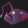 Blue Anglerfish With Glowing Lure Big Eyes Sharp Teeth And Spots 3d model