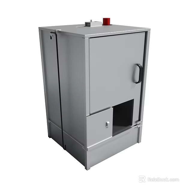 Silver Industrial Metal Cabinet With Door Handle And Red Top Button 3d model 