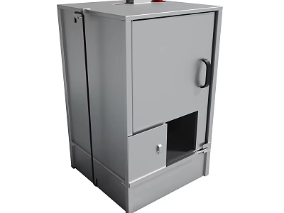 Silver Industrial Metal Cabinet With Door Handle And Red Top Button 3d model
