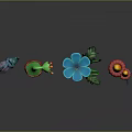 Colorful Decorative Garden Plants With Vibrant Mushroom Flower And Leaf Designs