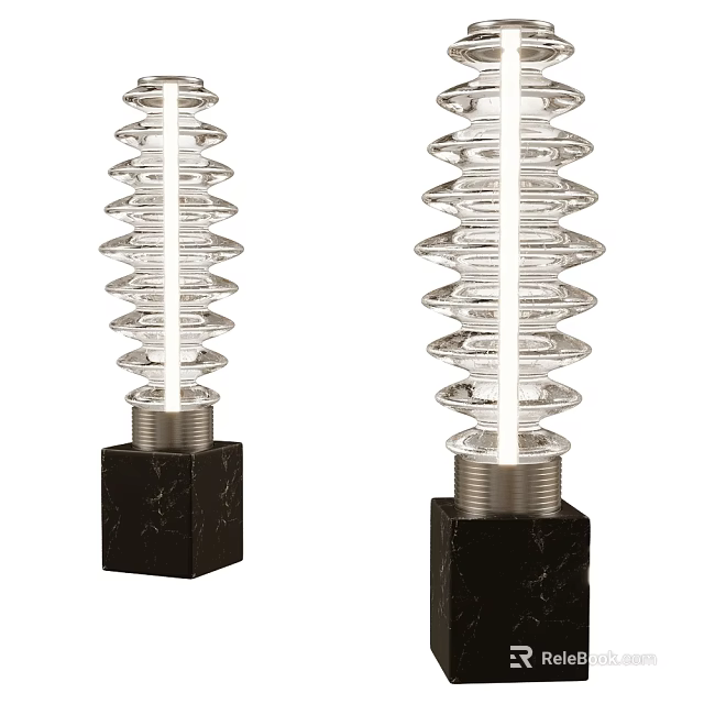 Modern Table Lamps With Spiral Transparent Design And Black Marble Metallic Base 3d model 