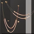 Modern Linear Chandelier With Golden Chains And Illuminated Curved LED Light Fixture Design