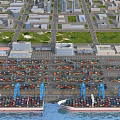 Scenic Container Port View With Cranes Containers And City Skyline