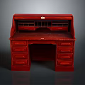 Vintage Classic Red Wooden Desk With Multiple Drawers And Open Compartments