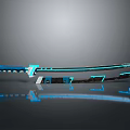 Blue And Black Decorative Katana With Sharp Blade Handle And Reflection On Black Background