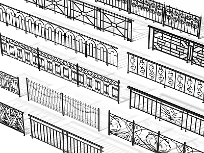Various Decorative Fence Designs Featuring Ornate Patterns Arch Shapes and Styles 3d model