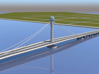 Cable Stayed Bridge With Tall Spherical Top Tower Spanning Calm Water And Green Land 3d model