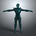 Detailed Mythical Character With Biological Armor And Glowing Blue Core Outstretched Arms