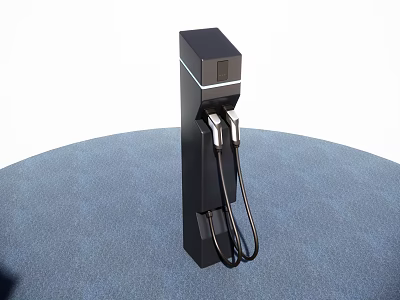 Modern Black Electric Vehicle Charging Station With Dual Charging Cables on Blue Surface 3d model
