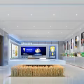 Ecological Agriculture Exhibition Hall With Circular Blue Logo Screen Displays And Wheat Ear Decoration