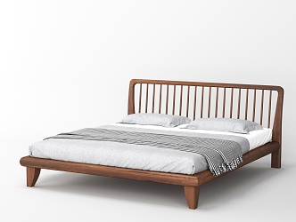 Modern Double Bed Solid Wood Bed 3d model