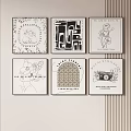 Six Abstract Paintings Minimalist Black White Line Art Diverse Patterns Wall Decor