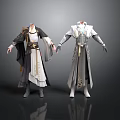 Man Wearing Black And White Robe With Belt And Silver Gray Armored Outfit Design