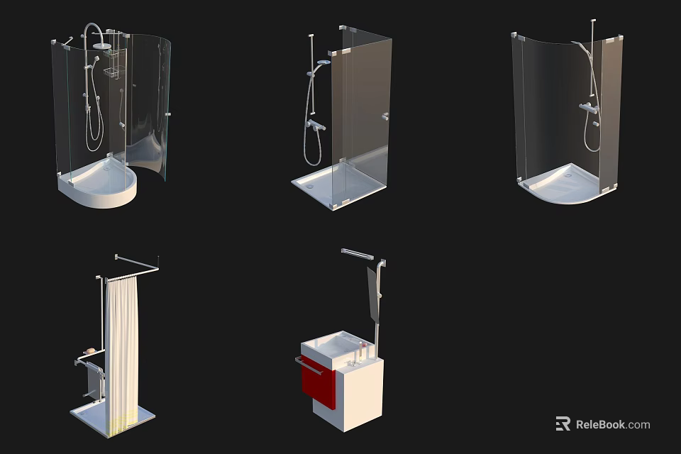 Modern Shower Head Styles With Glass Enclosure Handheld Sprayer And Base 3d model 