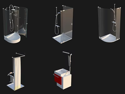 Modern Shower Head Styles With Glass Enclosure Handheld Sprayer And Base 3d model