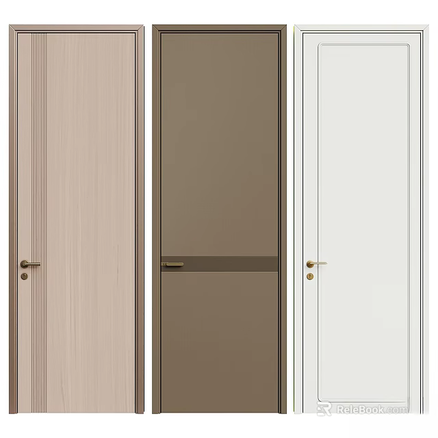 Stylish Modern Swing Doors With Wooden Brown And White Panel Designs For Home Interior Decoration 3d model 