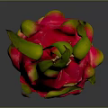 Fresh Red Dragon Fruit With Green Yellow Leaves On Dark Background