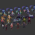 Diverse Game And Movie Characters With Unique Costumes And Weapon Designs