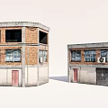 Two Old Brick Industrial Buildings With Multiple Windows Doors And Air Conditioner Unit