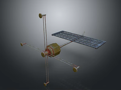 3D Rendered Satellite Model With Solar Panel Array And Support Arms 3d model