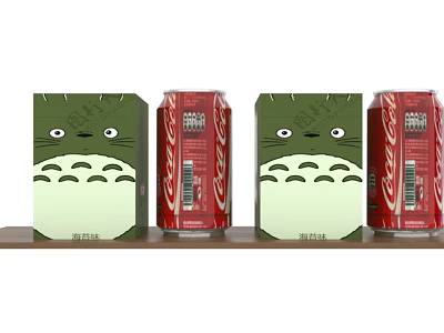 Beverage Display Featuring Green Totoro Design Boxes And Red Cans 3d model Beverage Display Featuring Green Totoro Design Boxes And Red Cans 3d model