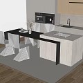 Modern Open Kitchen Bar Counter With Dining Table Chairs And Cabinets 3d model