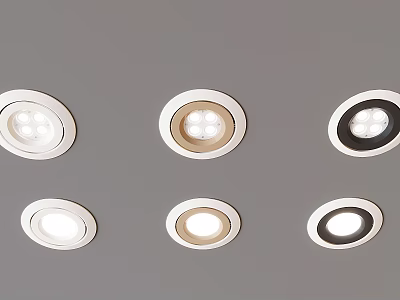 Recessed Round Downlights And Spotlights With Different Colored Frames For Ceiling Lighting 3d model