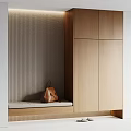 Minimalist Foyer Hallway With Wooden Cabinets And Cushioned Bench
