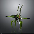 Green Creature With Black Body Red Eyes Long Legs And Elongated Wings