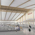 Spacious Station Hall Interior With Waiting Seats People Wooden Roof Elements And Large Windows