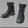 Dark Colored Work Boots With Laces Thick Soles And Worn Durable Design 3d model