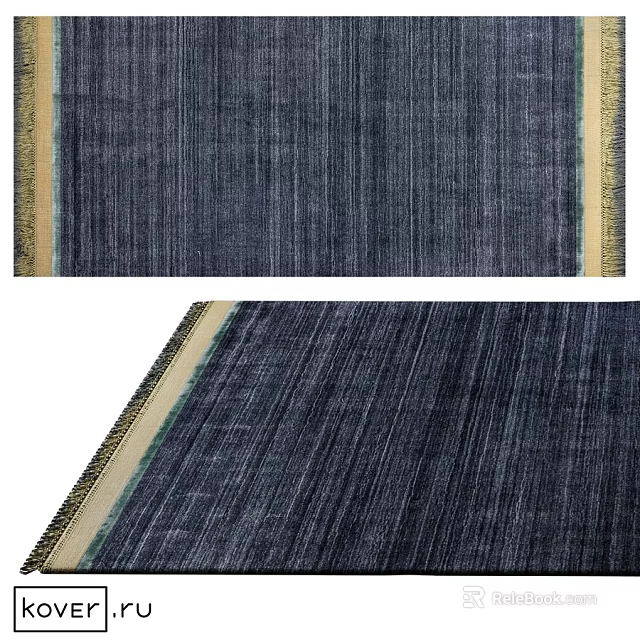 Dark Blue Square Rug With Striped Texture And Decorative Fringe Edges 3d model 