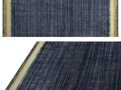 Dark Blue Square Rug With Striped Texture And Decorative Fringe Edges 3d model