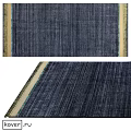 Dark Blue Square Rug With Striped Texture And Decorative Fringe Edges