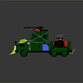 Green Utility Vehicle With Front Spikes Multiple Roof Lights And Side Chains